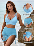 Emoswims - Womens Swim Skirt High Waisted Bikini Sets Tummy Control Swimsuits Mesh Sarong Wraps Bathing Suits
