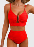 Emoswim - 2026 Summer Two Piece Bikini Set U-Wire Cutout High Waisted Swimsuit-Red