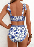 Emoswim - Women's Tie Shoulder Bikini Sets 2 Piece Striped Swimsuits High Waisted Bathing Suits