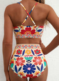 Emoswim - 2026 Summer Two Piece Bikini Set U-Wire Cutout High Waisted Swimsuit-Orange Floral