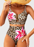 Emoswim - 2026 Summer Two Piece Bikini Set U-Wire Cutout High Waisted Swimsuit-Leopard Pink Lily