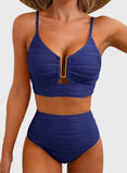 Emoswim - 2026 Summer Two Piece Bikini Set U-Wire Cutout High Waisted Swimsuit-Navy Blue
