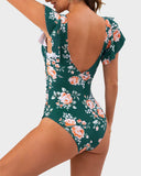 Emoswims - Ruffle Sleeve Cut-Out Ruched One-Piece Swimsuit